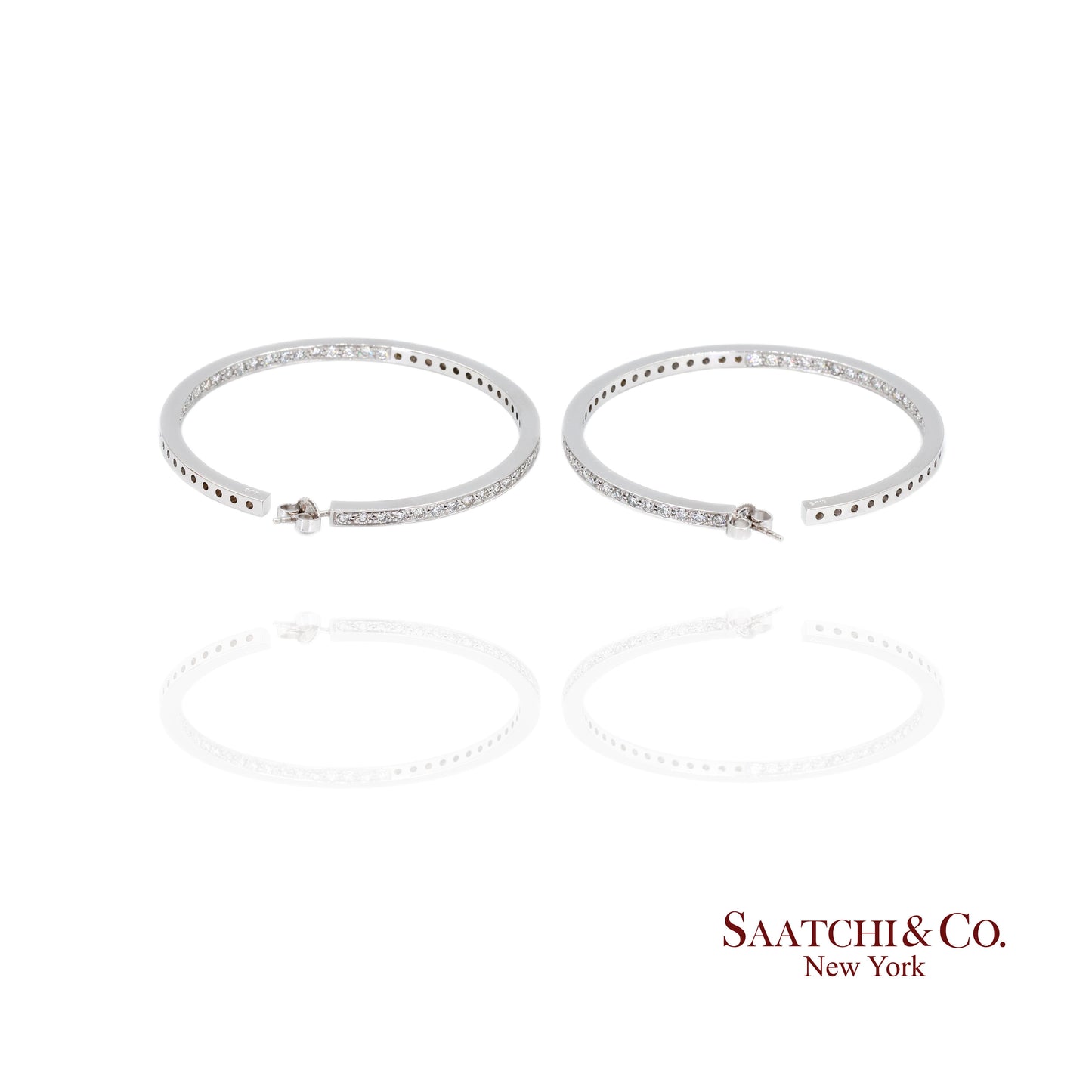 18K(750) Solid White Gold Natural Diamond Hoop Earrings In and Out Diamond