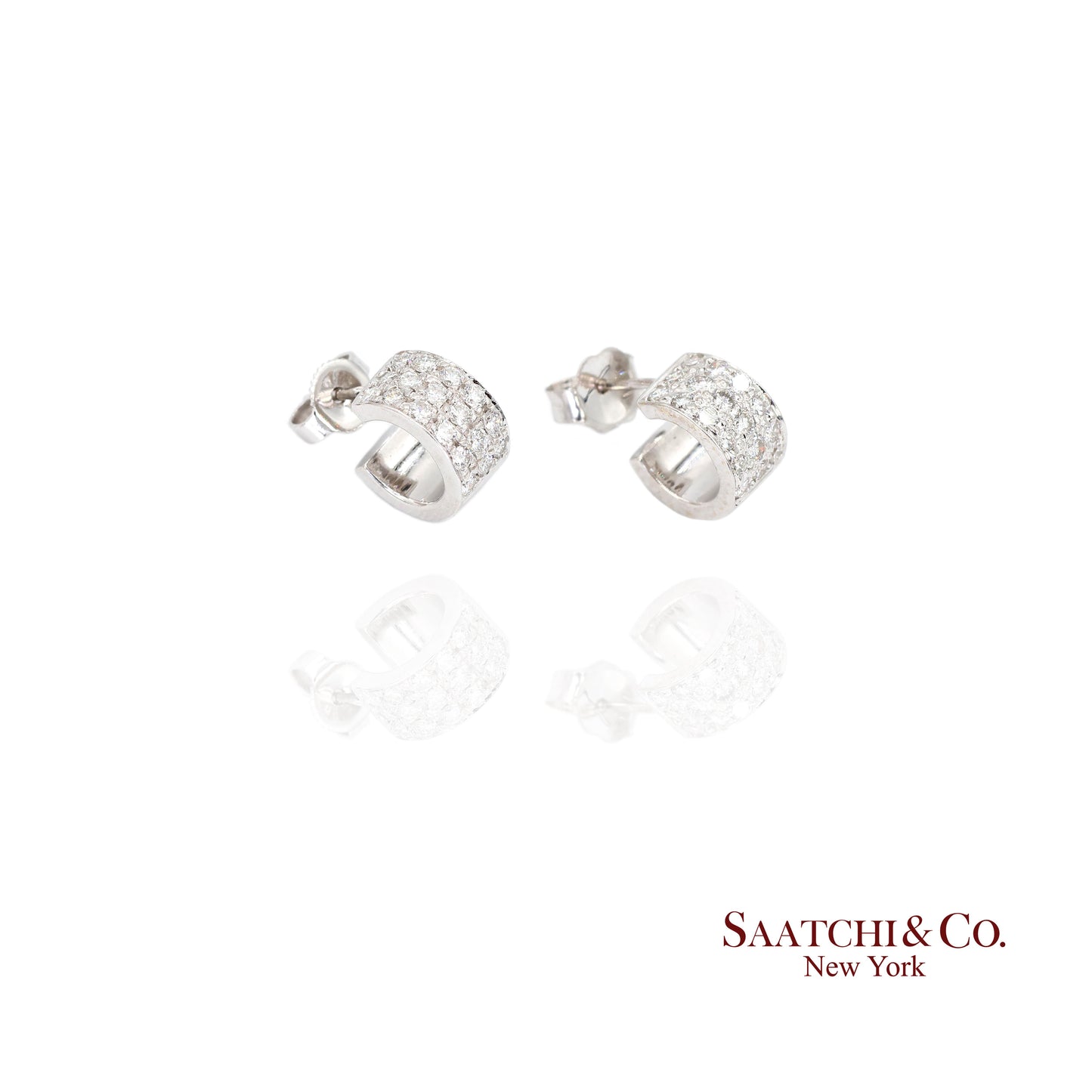 18k (750) White Gold Natural Diamond Wide Hoop Earrings