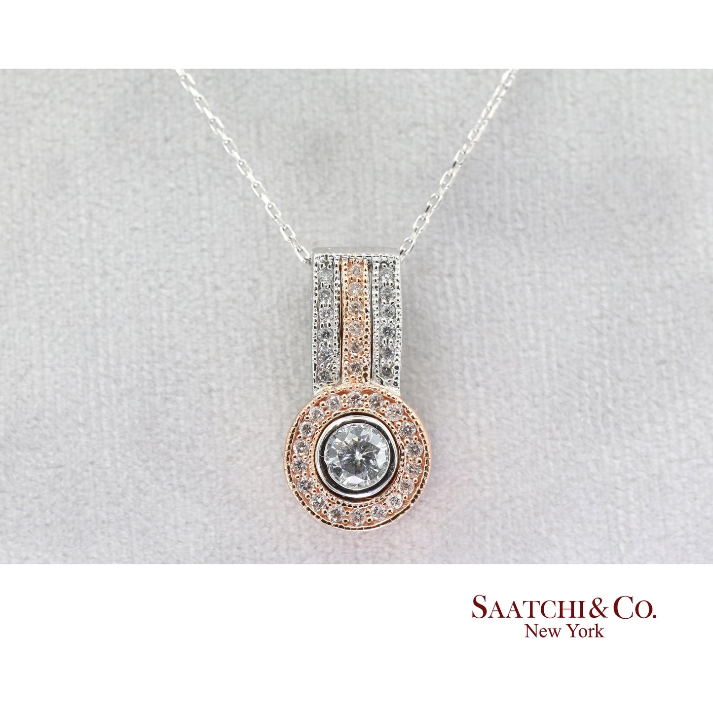 14K (585) White and Rose Gold Natural White Diamond Pendant