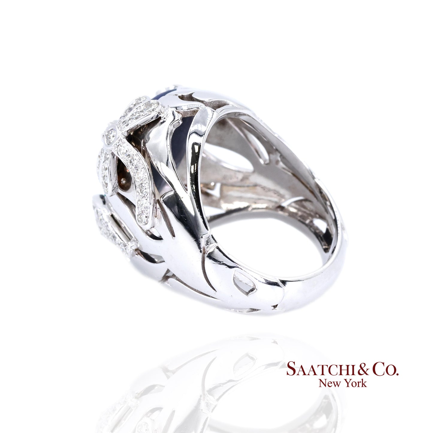 18K (750) White Gold Natural Pear Opal and Diamond Wide Ring