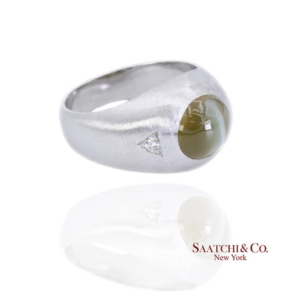 Platinum 950 Natural Chrysoberyl Cat's Eye and Natural Diamond Ring