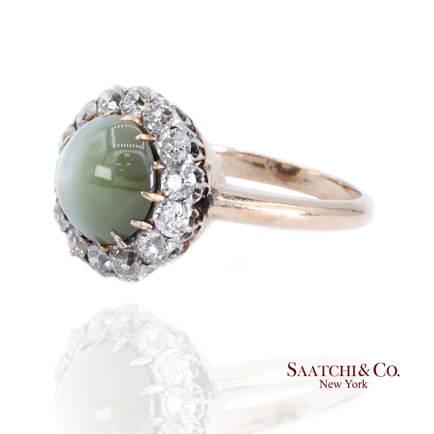 14K Cat Eye Diamond Ring Womens Vintage Halo Elegant Old Money Minimalist