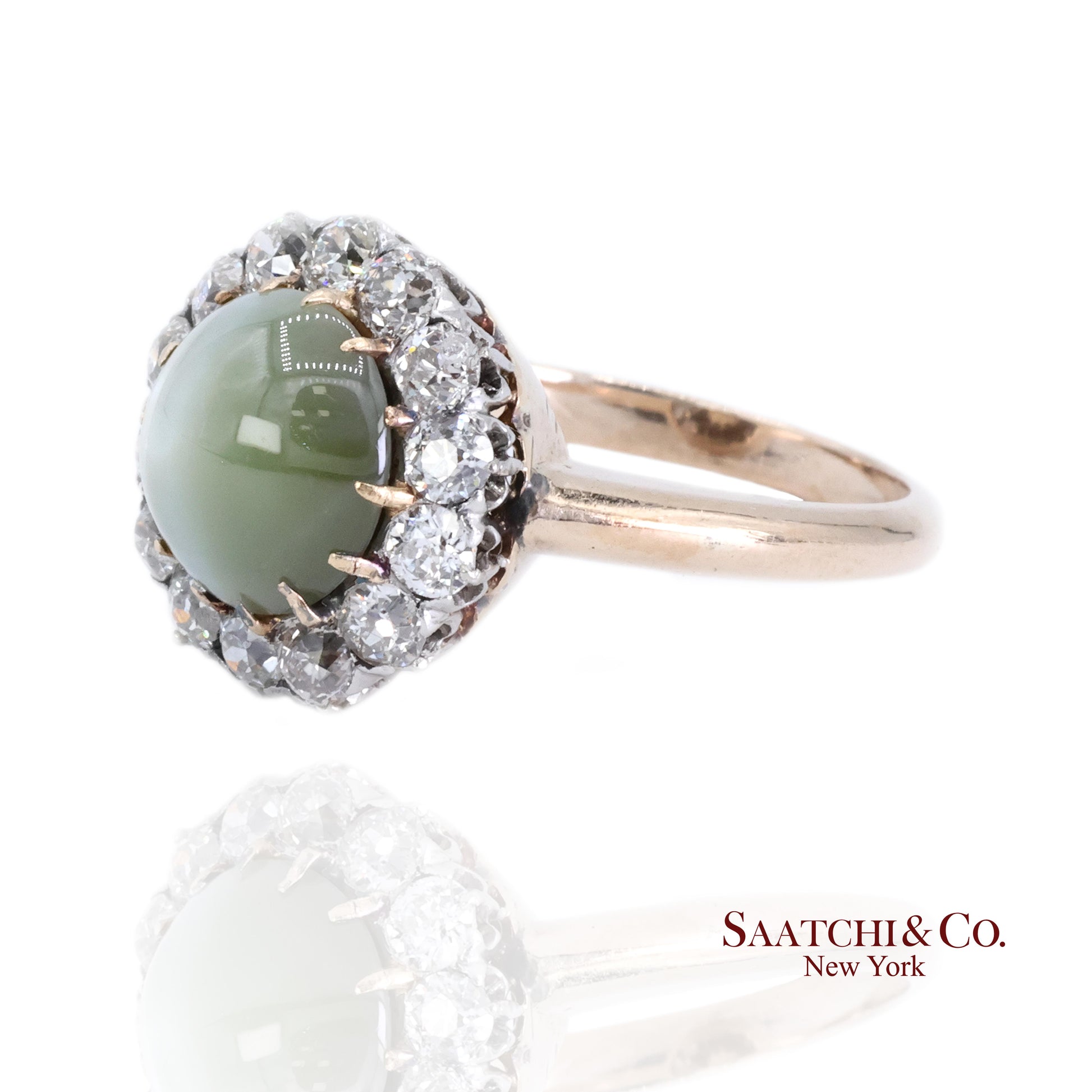 14K Cat Eye Diamond Ring Womens Vintage Halo Elegant Old Money Minimalist