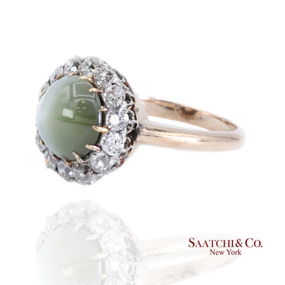 14K Cat Eye Diamond Ring Womens Vintage Halo Elegant Old Money Minimalist