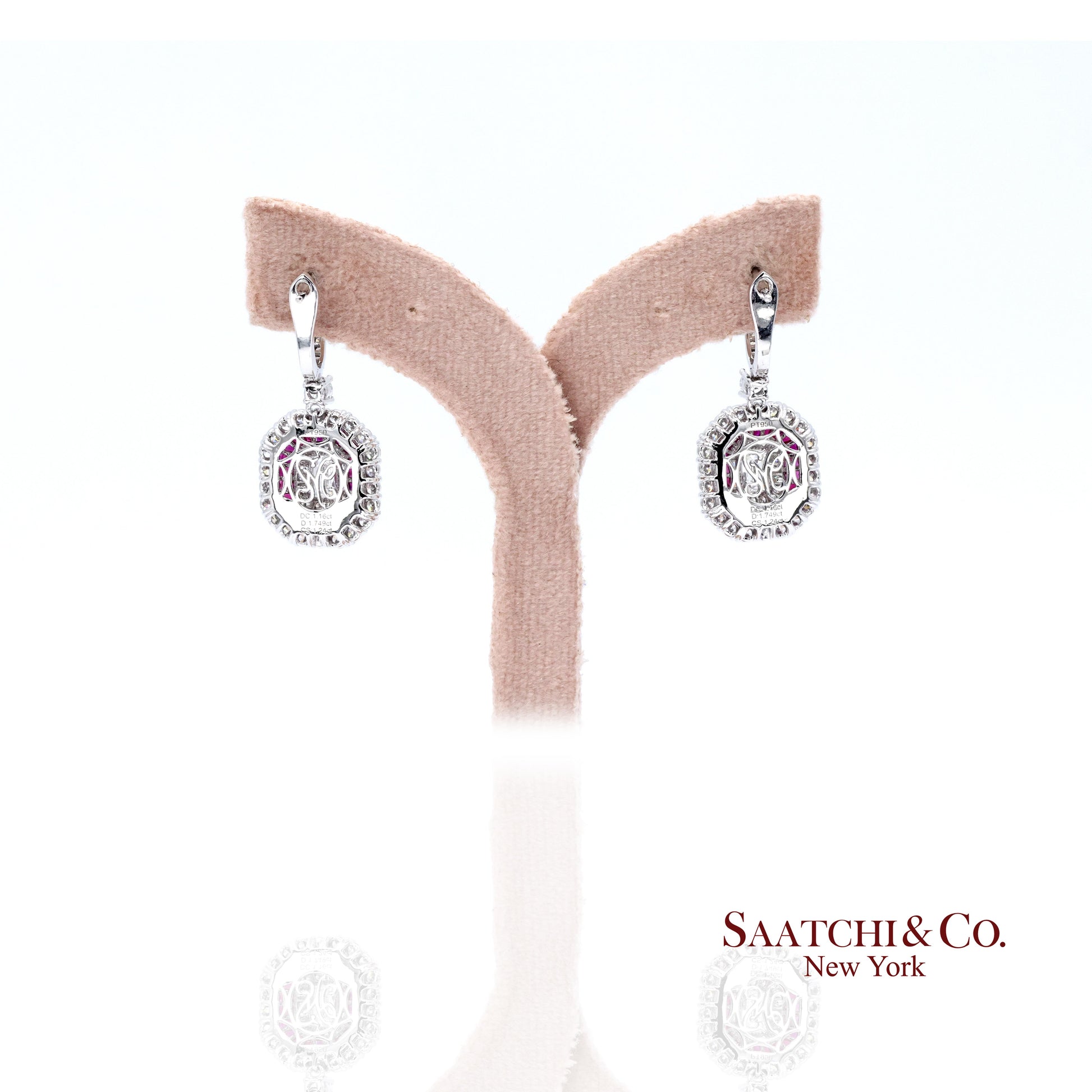Platinum 950 Dangling Natural Ruby and Diamond Earring