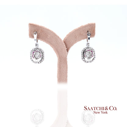Platinum 950 Dangling Natural Ruby and Diamond Earring