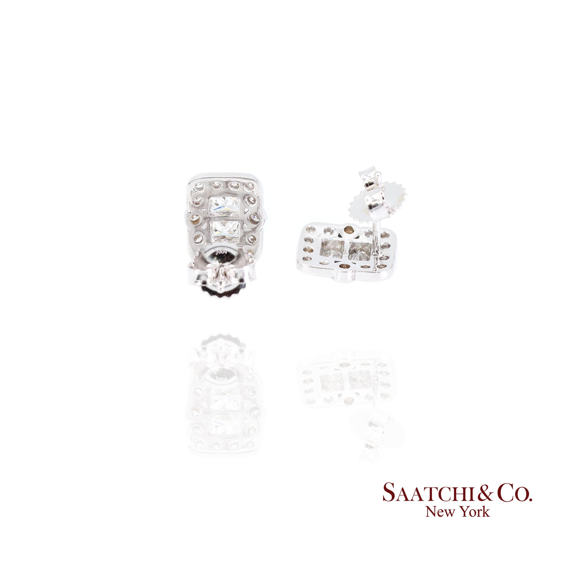 18k Diamond Stud Earrings Womens White Gold VVS Princess Cut Classic Luxe