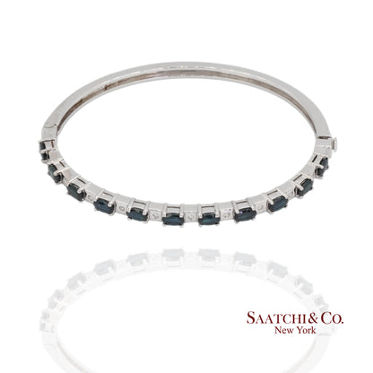 14k white gold Natural sapphire Natural Diamond Bracelet Bangle