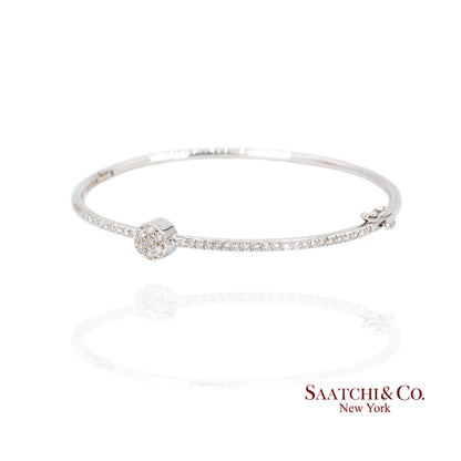 18k Diamond Bangle Bracelet Womens White Gold VS Pave Modern Fine Jewelry