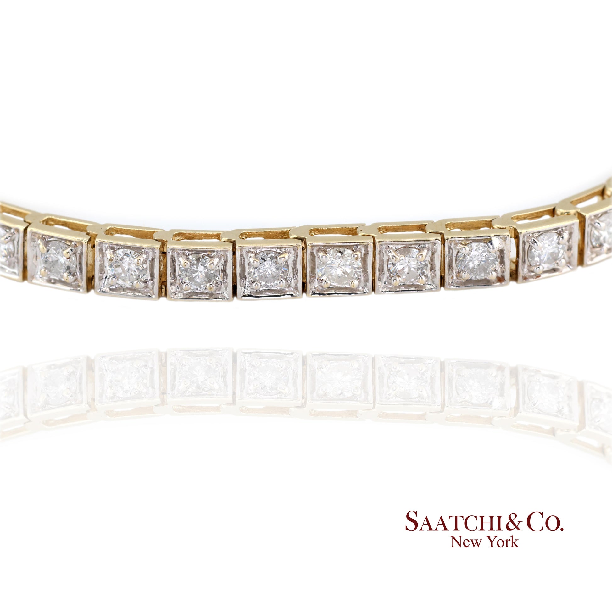 14k (585) Two Tone Yellow White Gold And Natural Diamond Tennis Bracelet 7 inch