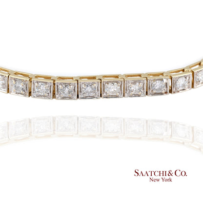 14k (585) Two Tone Yellow White Gold And Natural Diamond Tennis Bracelet 7 inch