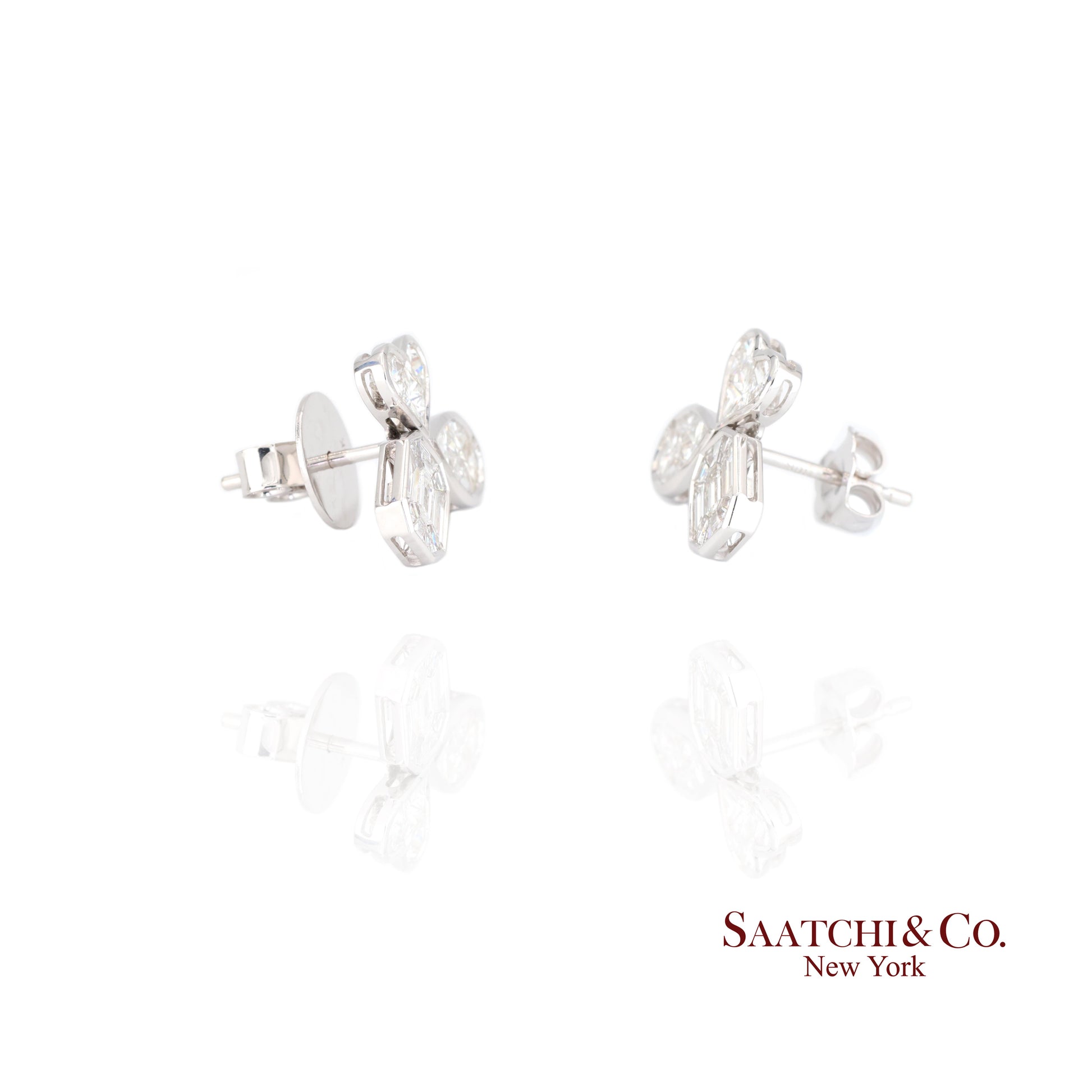 18K white gold Pie cut Pear and Emerald shape natural diamond Earring