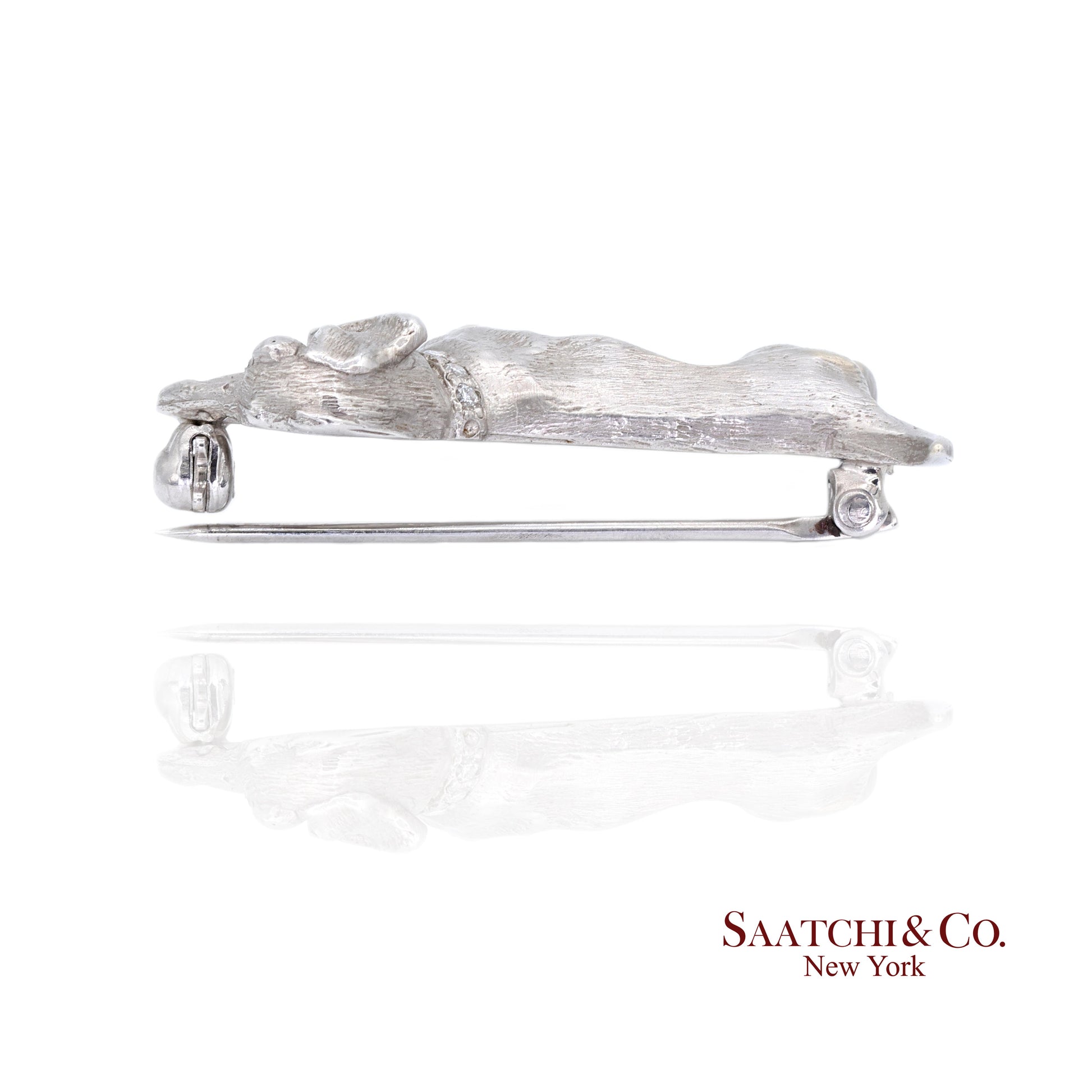 14k (585) White Gold Dachshund dog Brooch / Pin