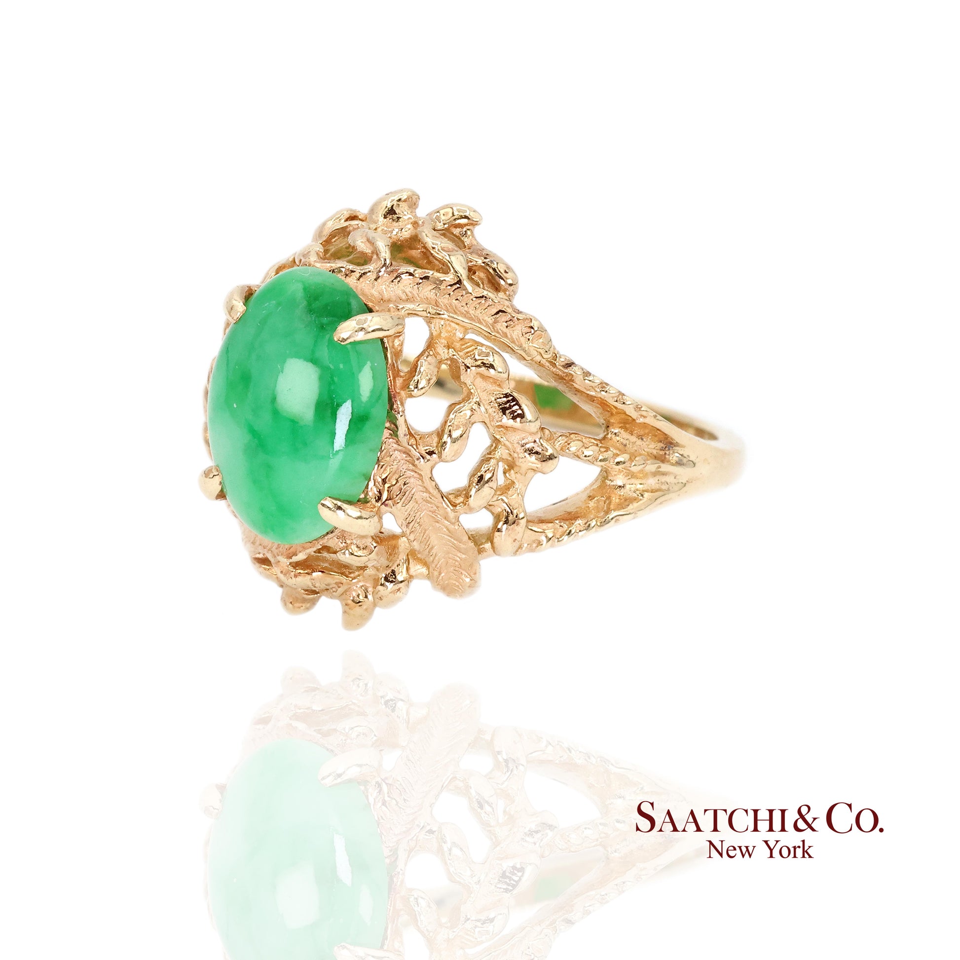 14k Jade Ring Womens Size 6.25 Vintage Yellow Gold Cabochon Style