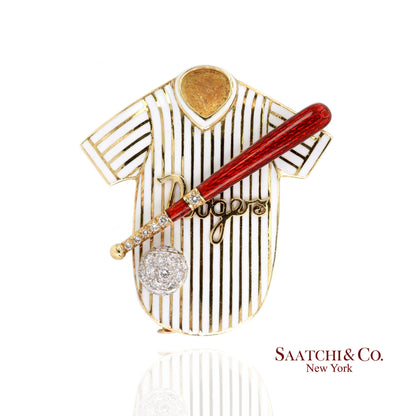 Dodgers Baseball Brooch Pin Pendant 18k Gold Diamond Enamel Sports