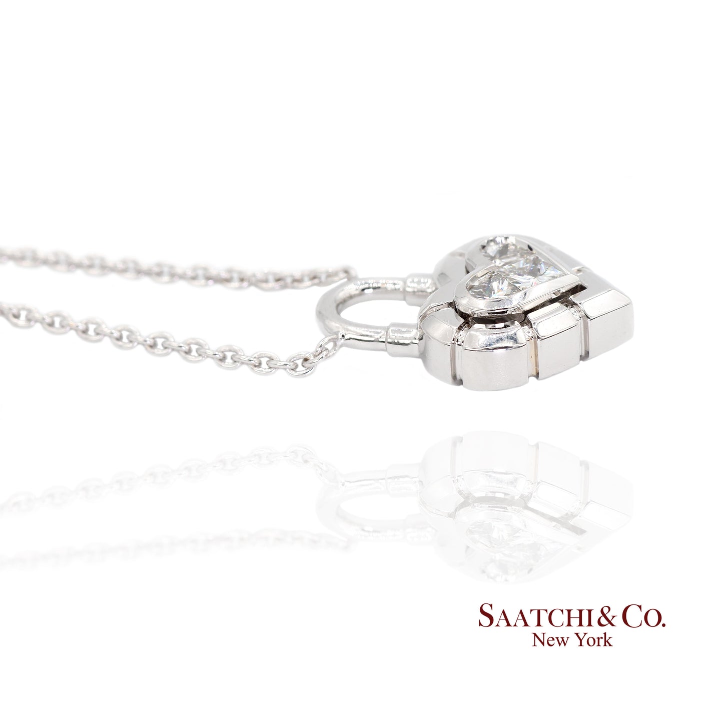 18K White Gold Pie Cut Heart Shape Pendant Necklace with Chain