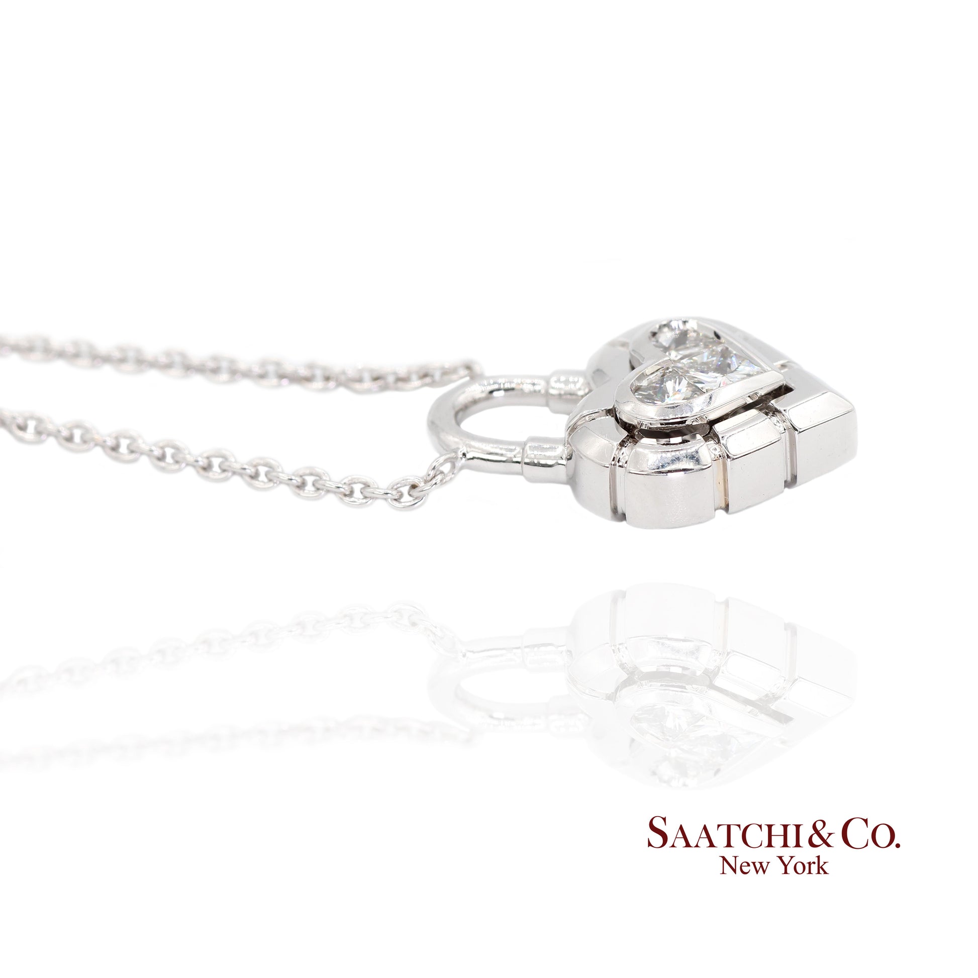 18K White Gold Pie Cut Heart Shape Pendant Necklace with Chain