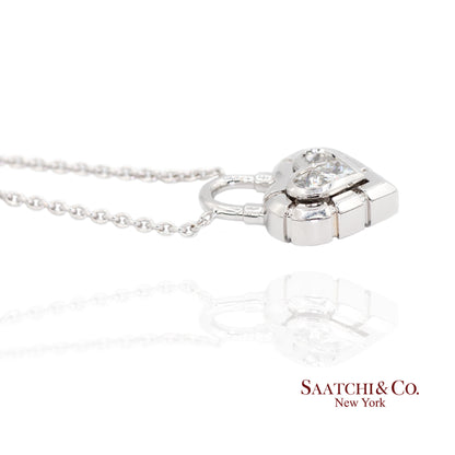 18K White Gold Pie Cut Heart Shape Pendant Necklace with Chain