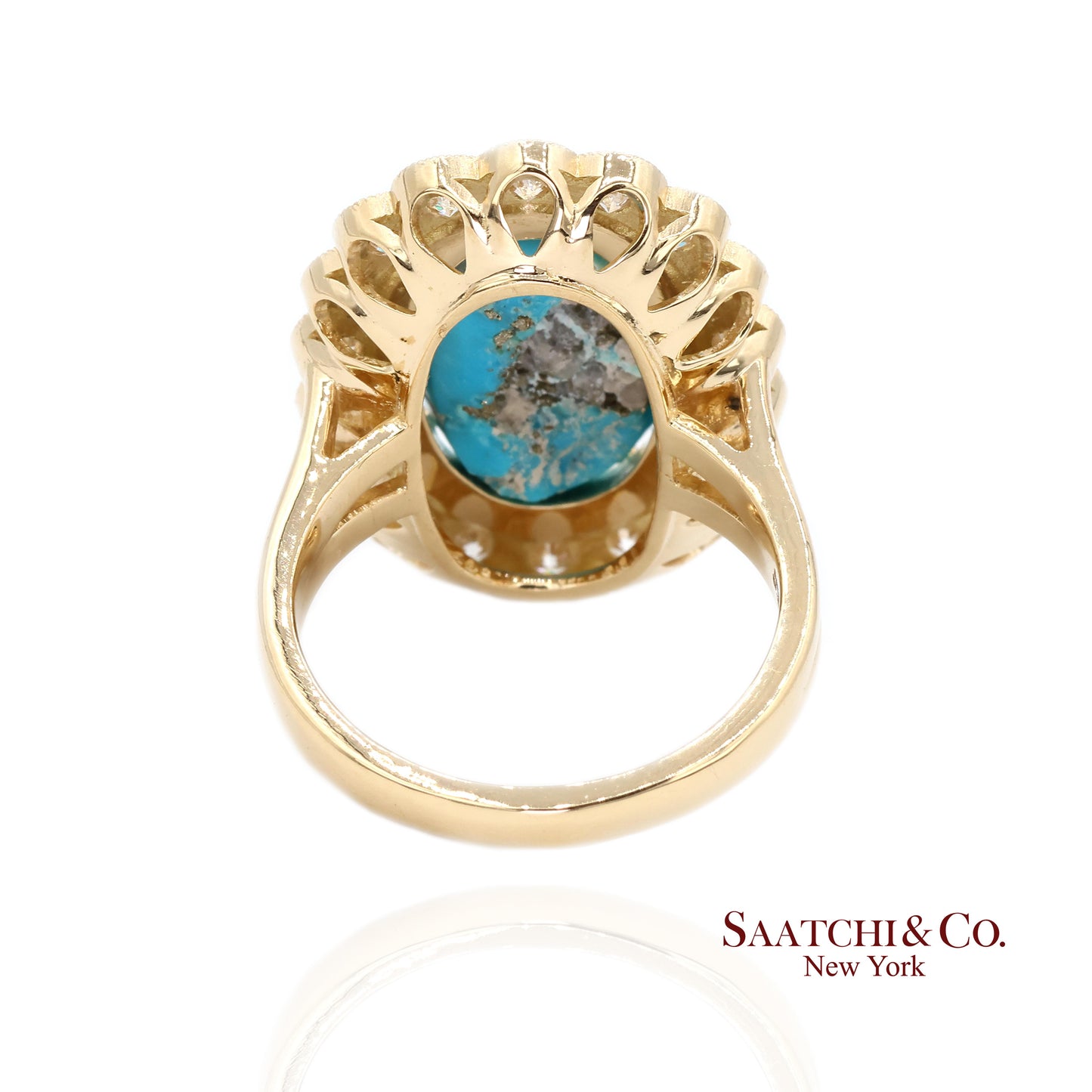 Persian Turquoise Diamond Ring Women Size 7 18K Yellow Gold Glam Luxe