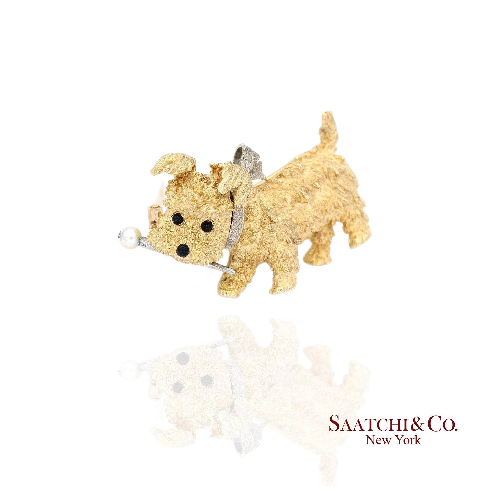 18K (750) Yellow Gold Vintage Golden Dog Brooch / Pin