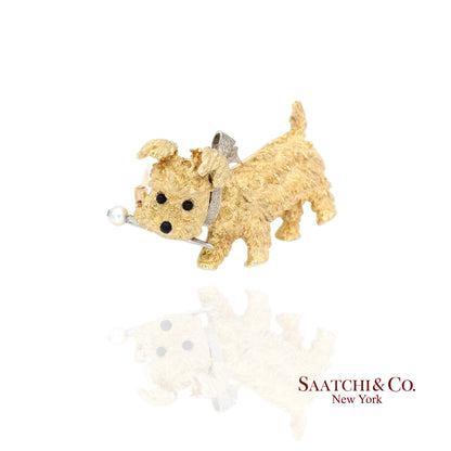 18K (750) Yellow Gold Vintage Golden Dog Brooch / Pin