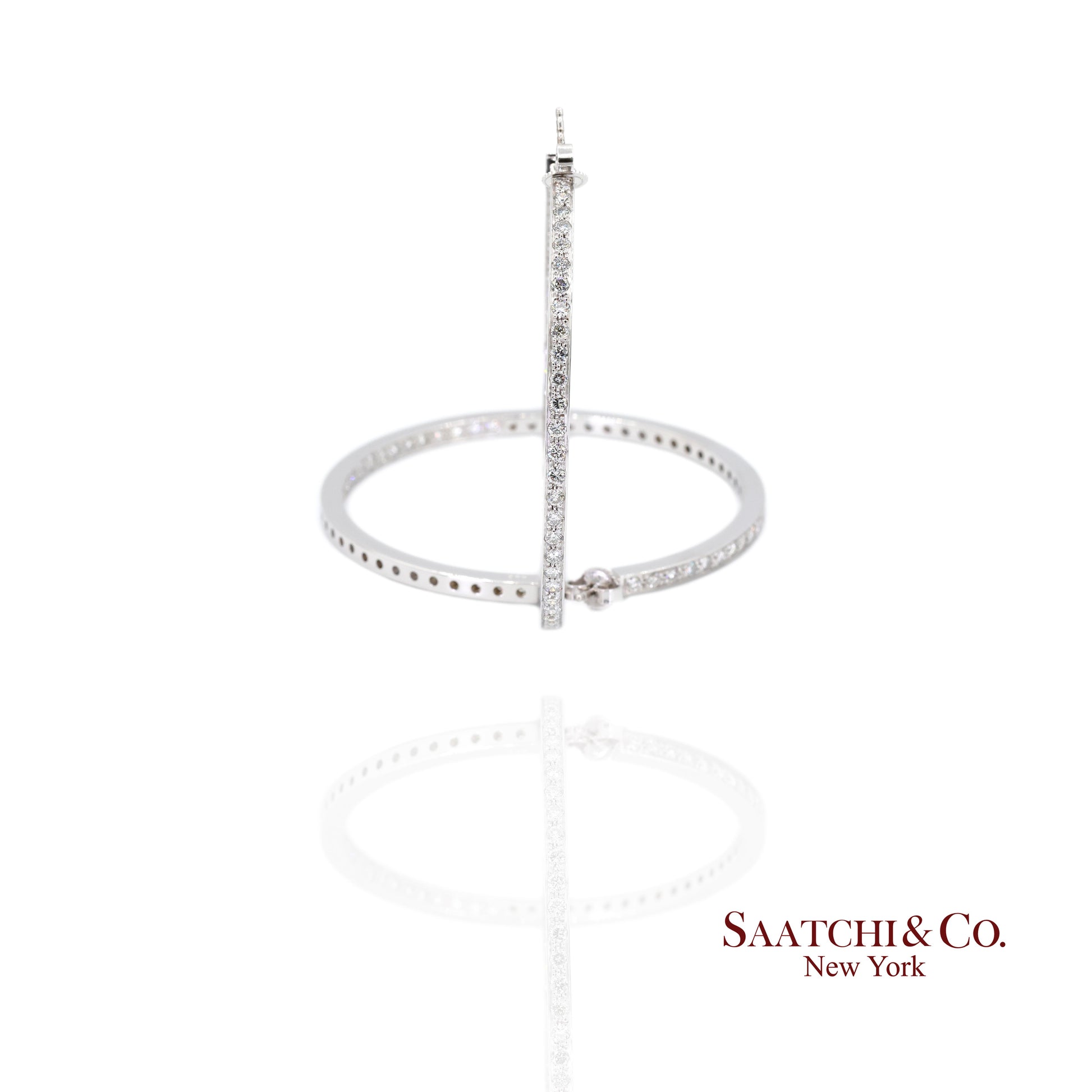 18K(750) Solid White Gold Natural Diamond Hoop Earrings In and Out Diamond