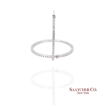 18K(750) Solid White Gold Natural Diamond Hoop Earrings In and Out Diamond