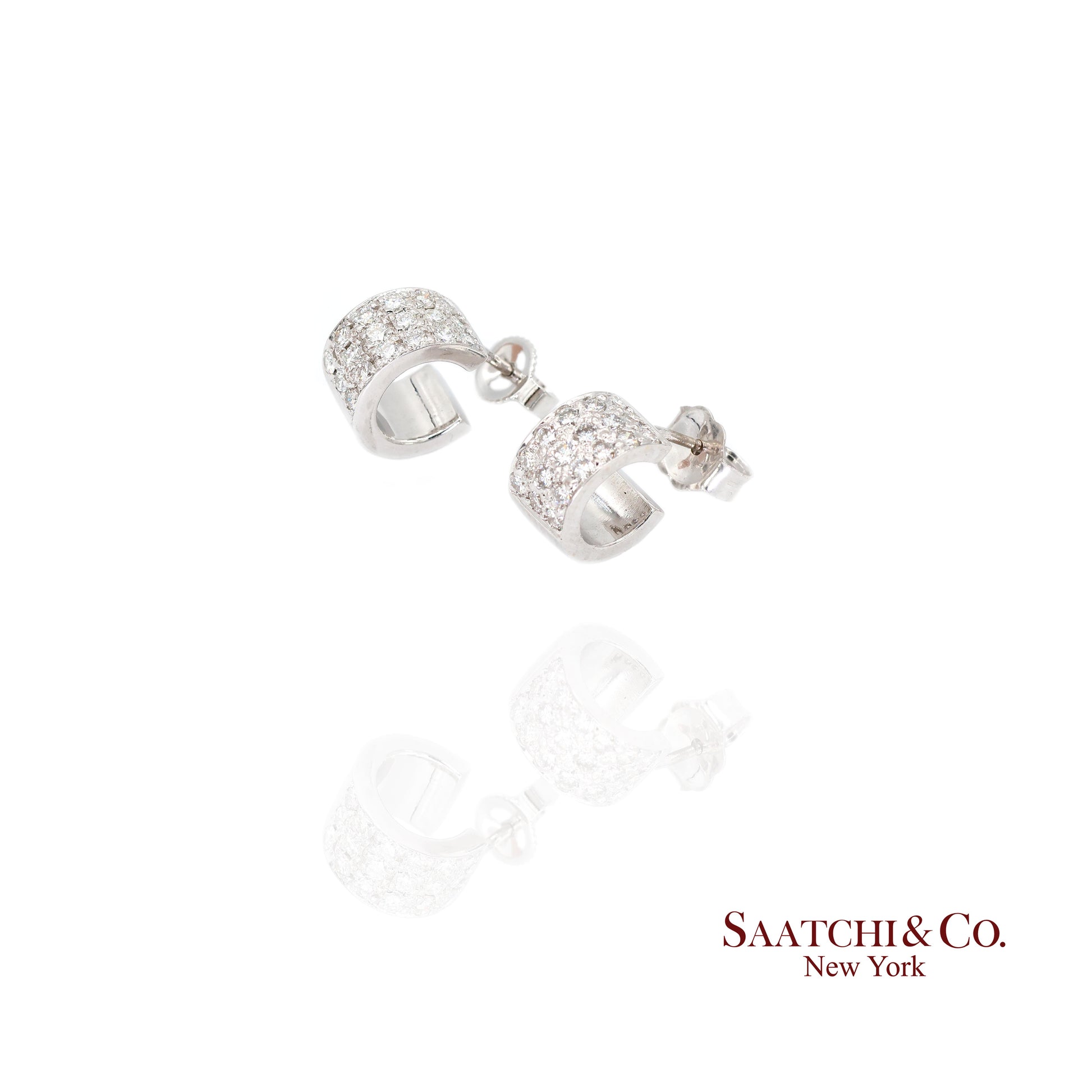 18k (750) White Gold Natural Diamond Wide Hoop Earrings