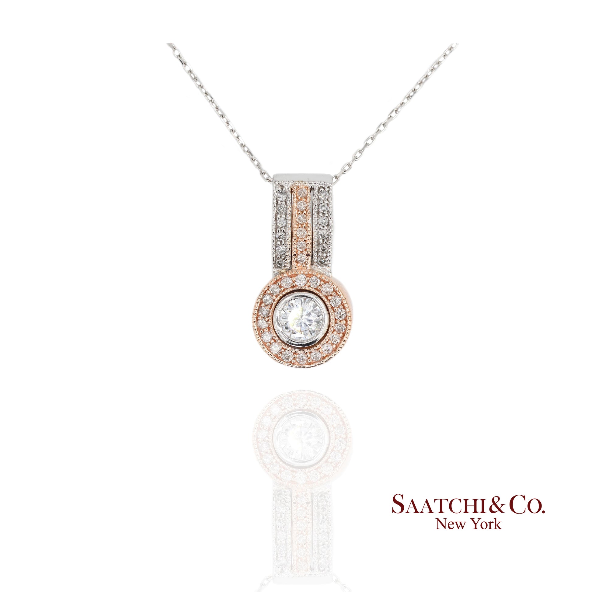 14K (585) White and Rose Gold Natural White Diamond Pendant