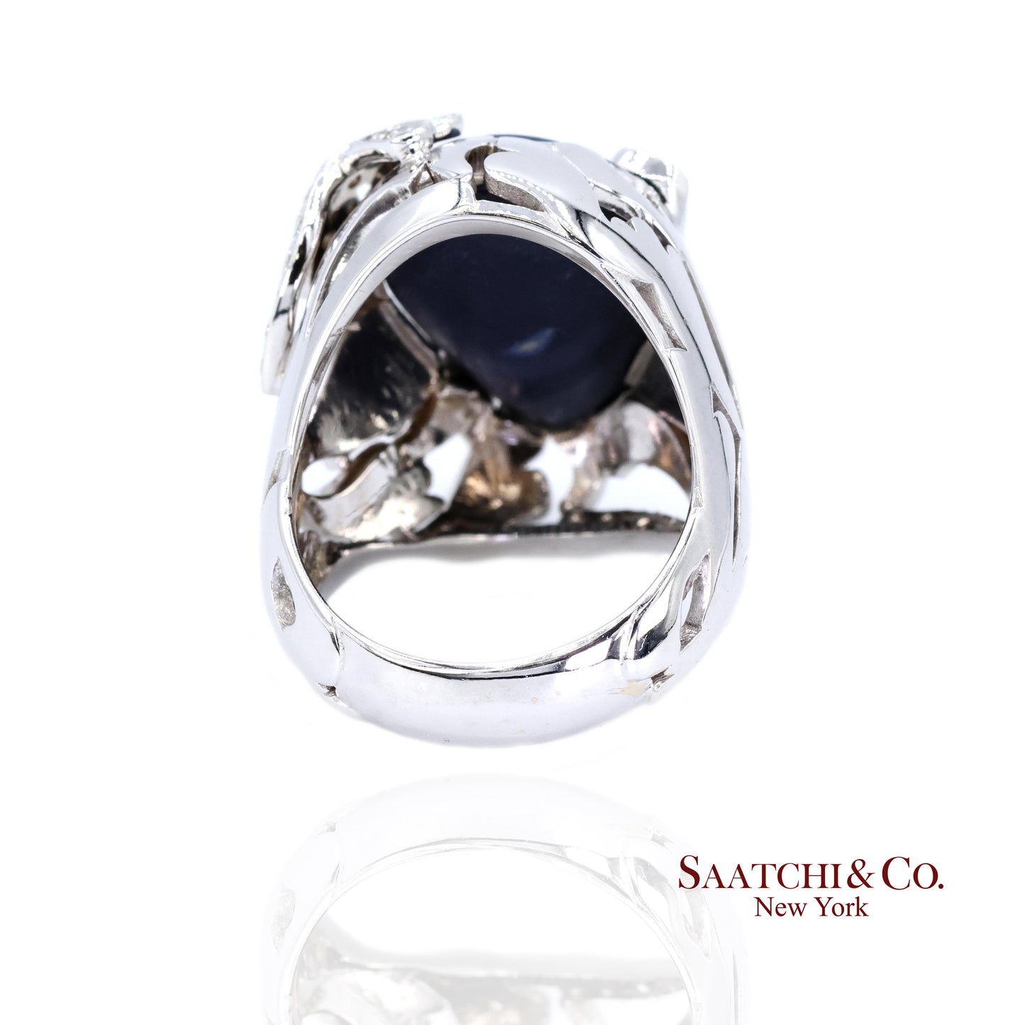 18K (750) White Gold Natural Pear Opal and Diamond Wide Ring