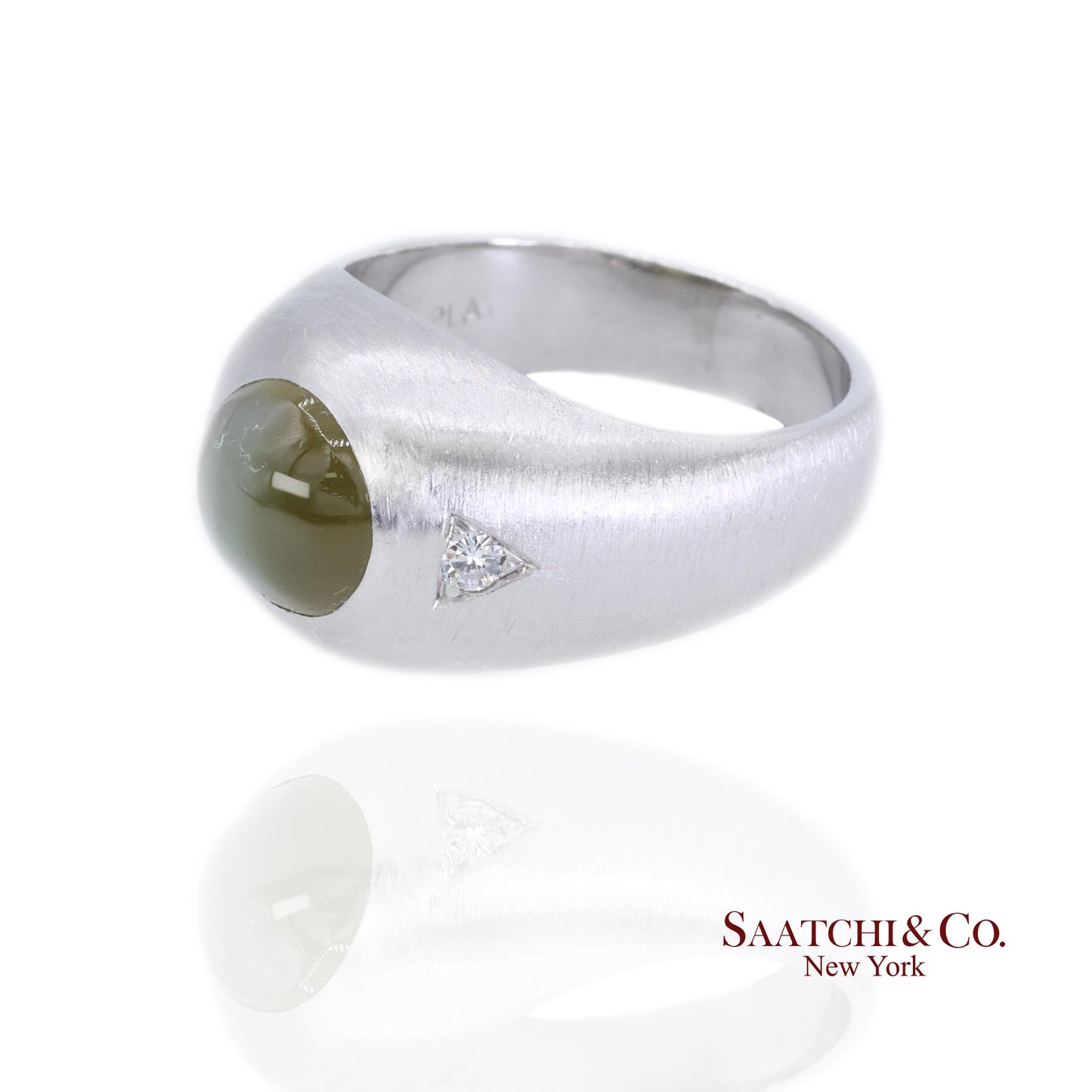 Platinum 950 Natural Chrysoberyl Cat's Eye and Natural Diamond Ring