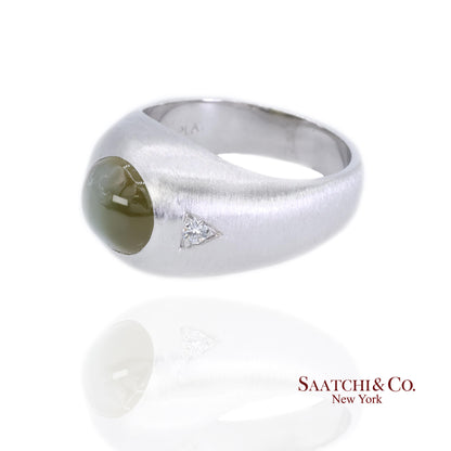 Platinum 950 Natural Chrysoberyl Cat's Eye and Natural Diamond Ring