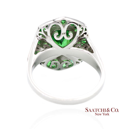 18K(750) White Gold Natural Brilliant Diamond and Tsavorite Ring