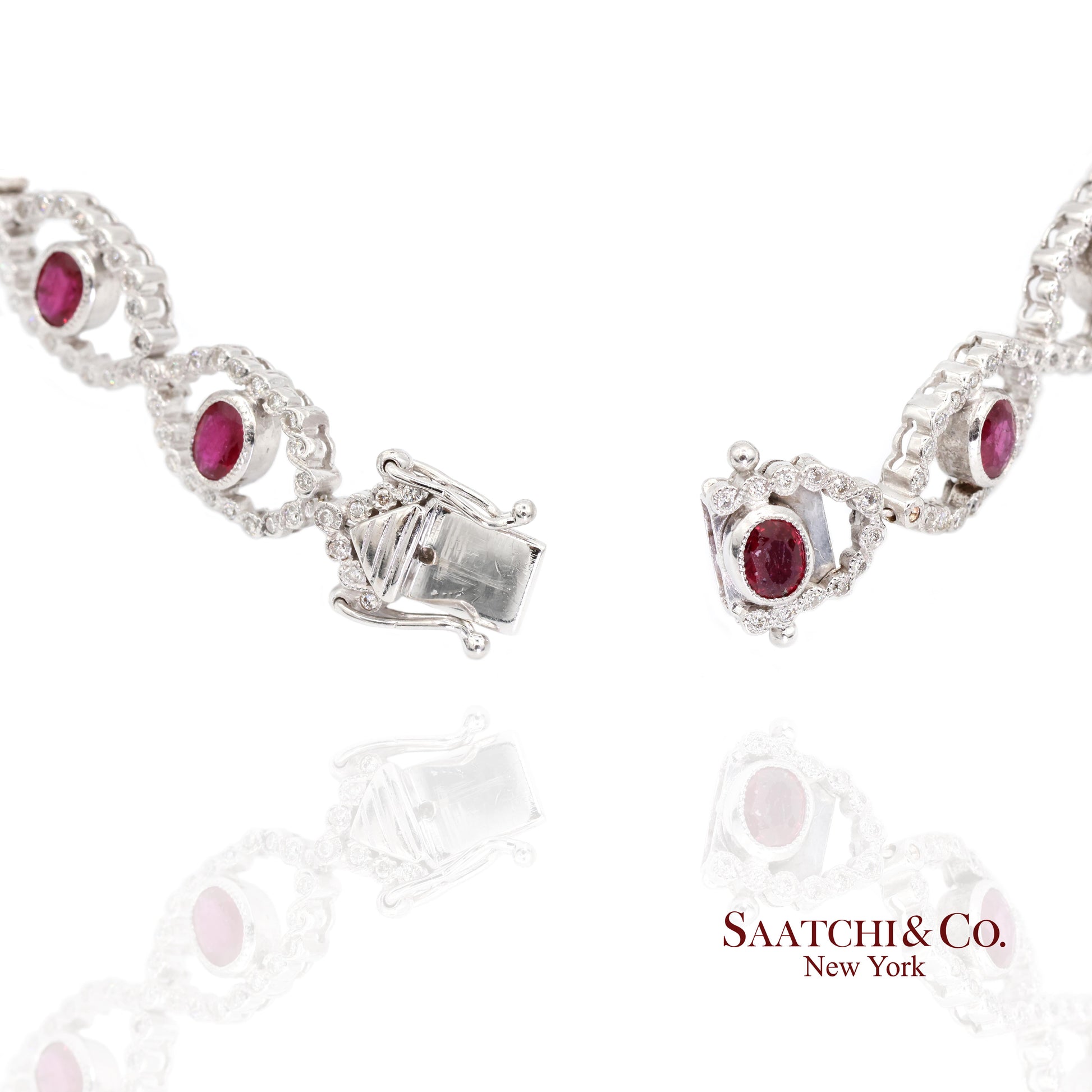 18k (750) White Gold Natural Ruby and Diamond Milgrain Bracelet
