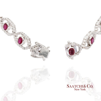 18k (750) White Gold Natural Ruby and Diamond Milgrain Bracelet