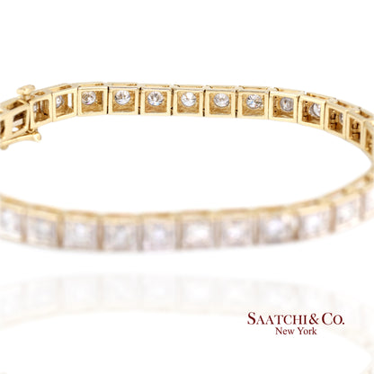 14k (585) Two Tone Yellow White Gold And Natural Diamond Tennis Bracelet 7 inch