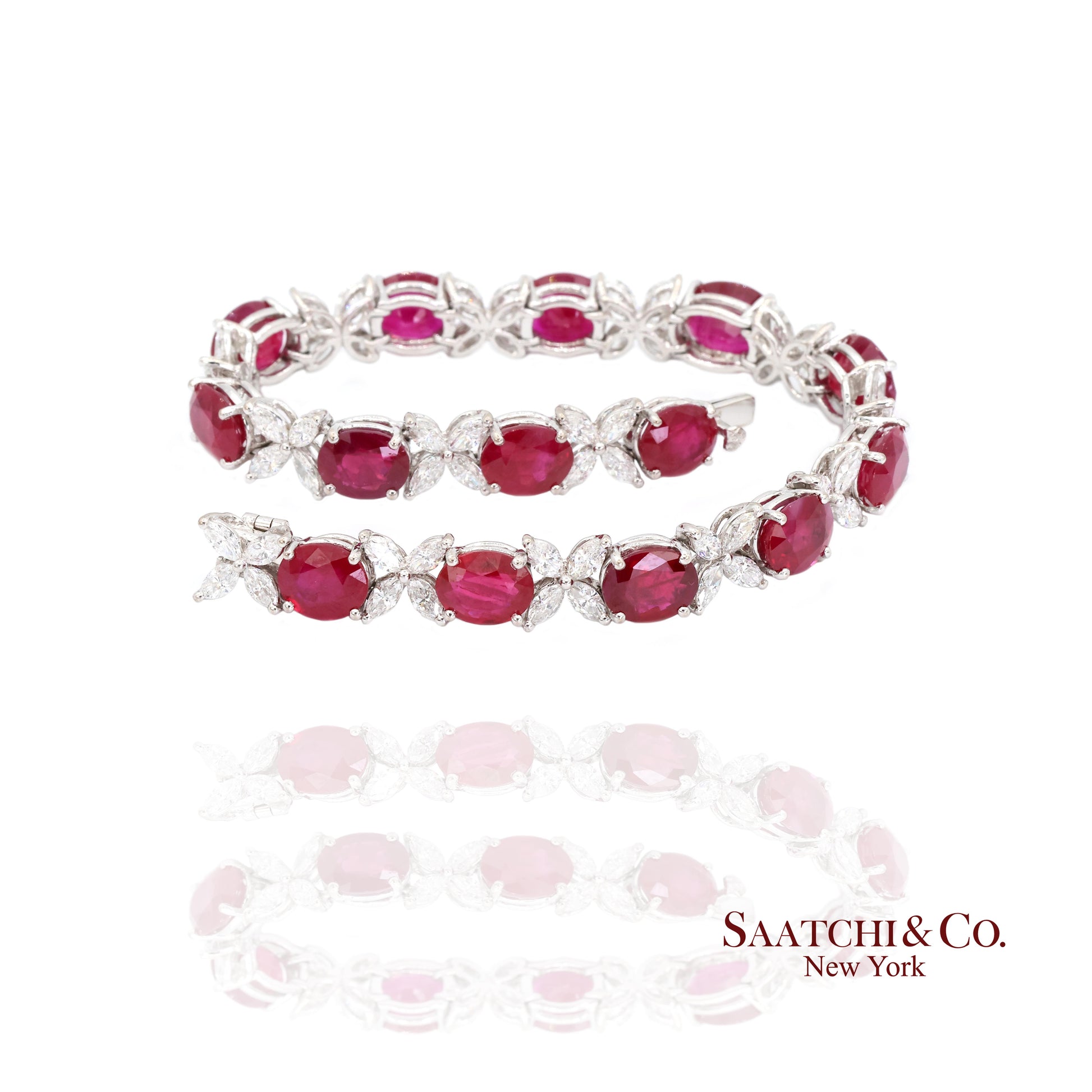 18K (750) White Gold Natural Burmese Ruby and Diamond Bracelet