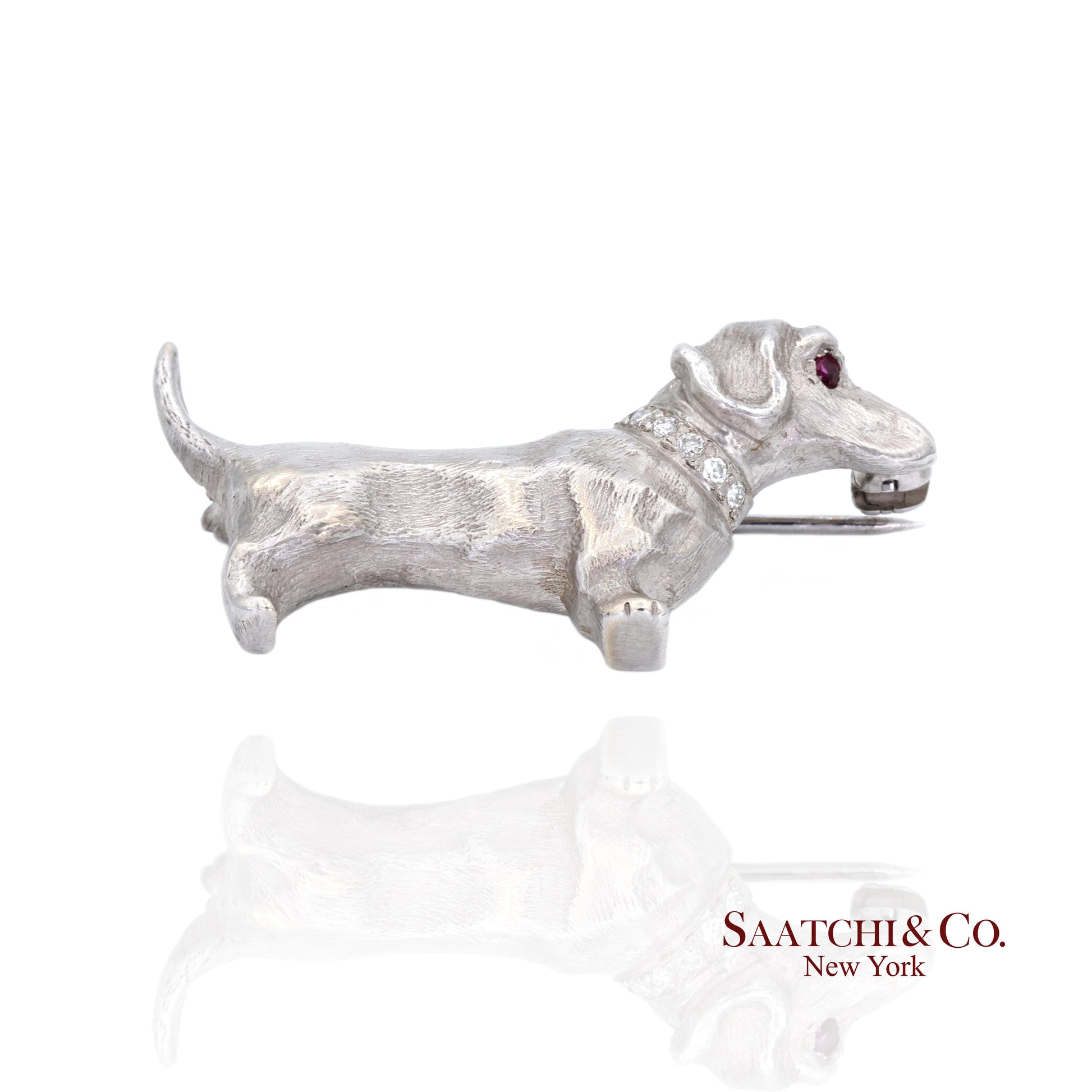 14k (585) White Gold Dachshund dog Brooch / Pin