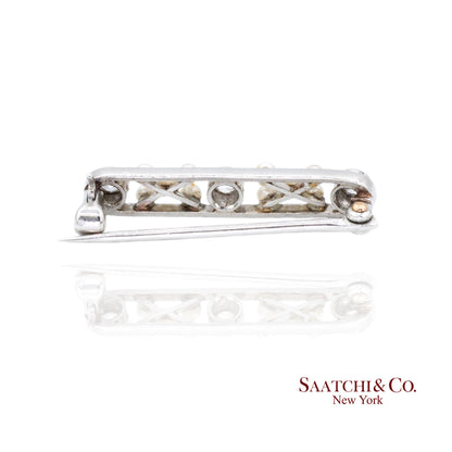 Platinum 950 Natural Round Pearl and Natural Diamond Brooch / Pin