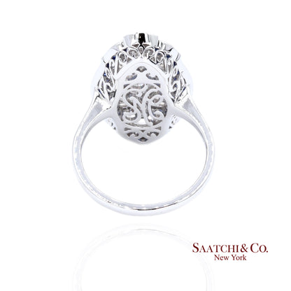 Elegant 18K White Gold Natural Diamond and Blue Sapphire Ring