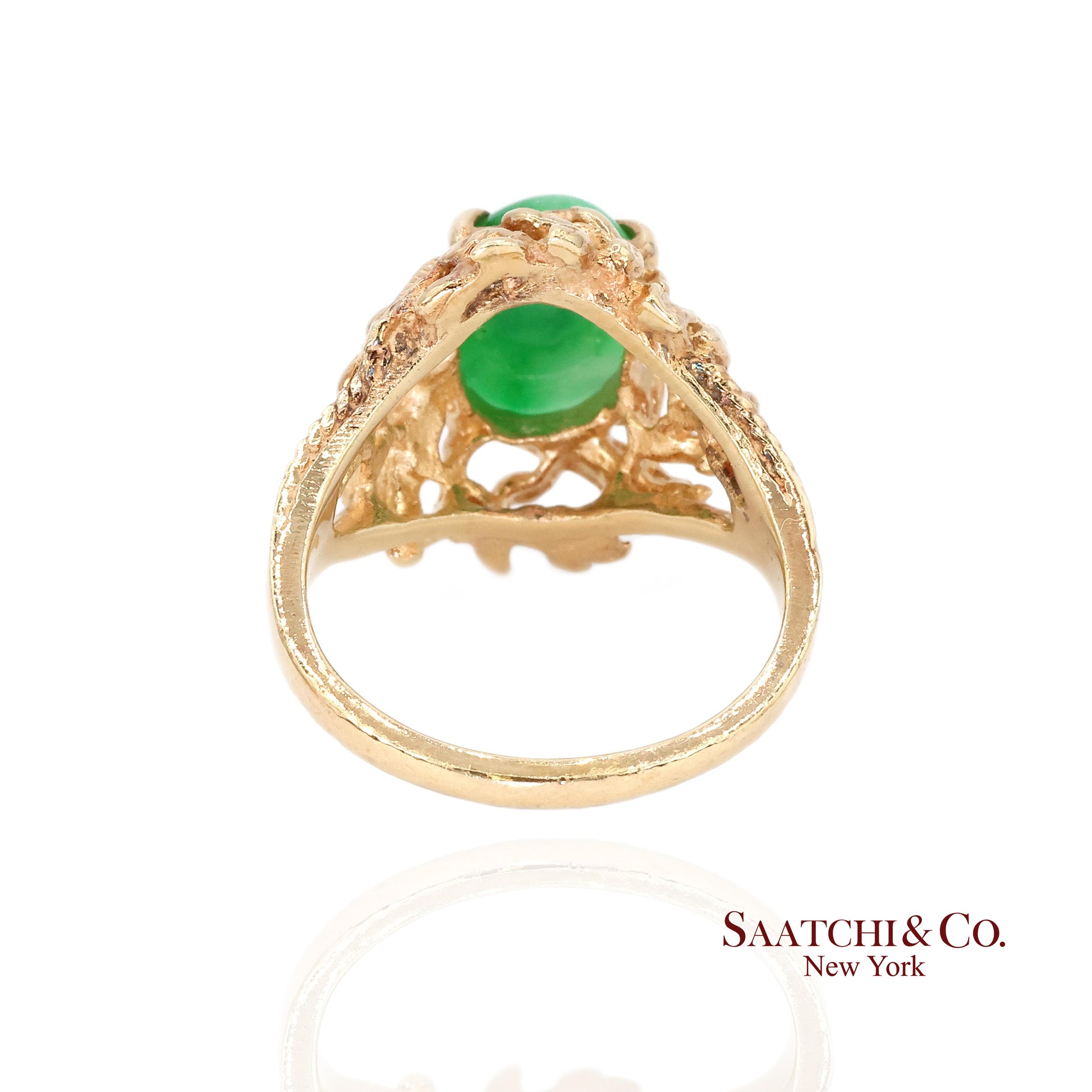 14k Jade Ring Womens Size 6.25 Vintage Yellow Gold Cabochon Style