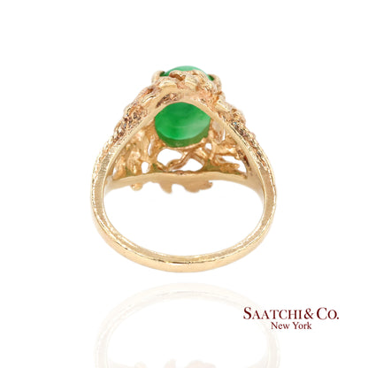 14k Jade Ring Womens Size 6.25 Vintage Yellow Gold Cabochon Style