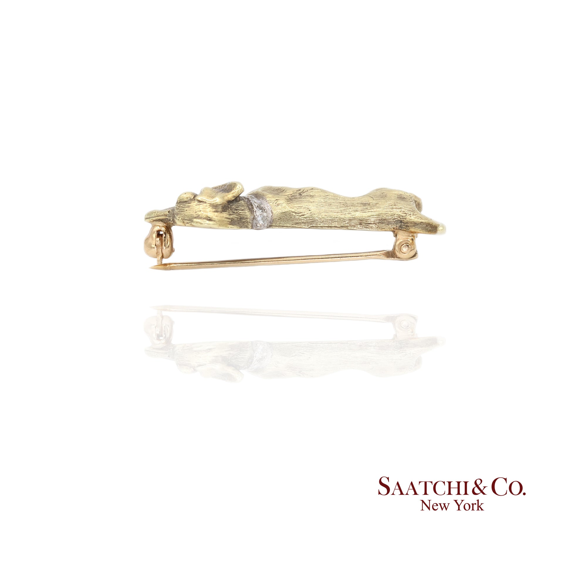 14k (585) Yellow Gold Natural Diamond Dachshund Brooch / Pin