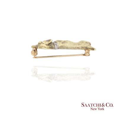 14k (585) Yellow Gold Natural Diamond Dachshund Brooch / Pin