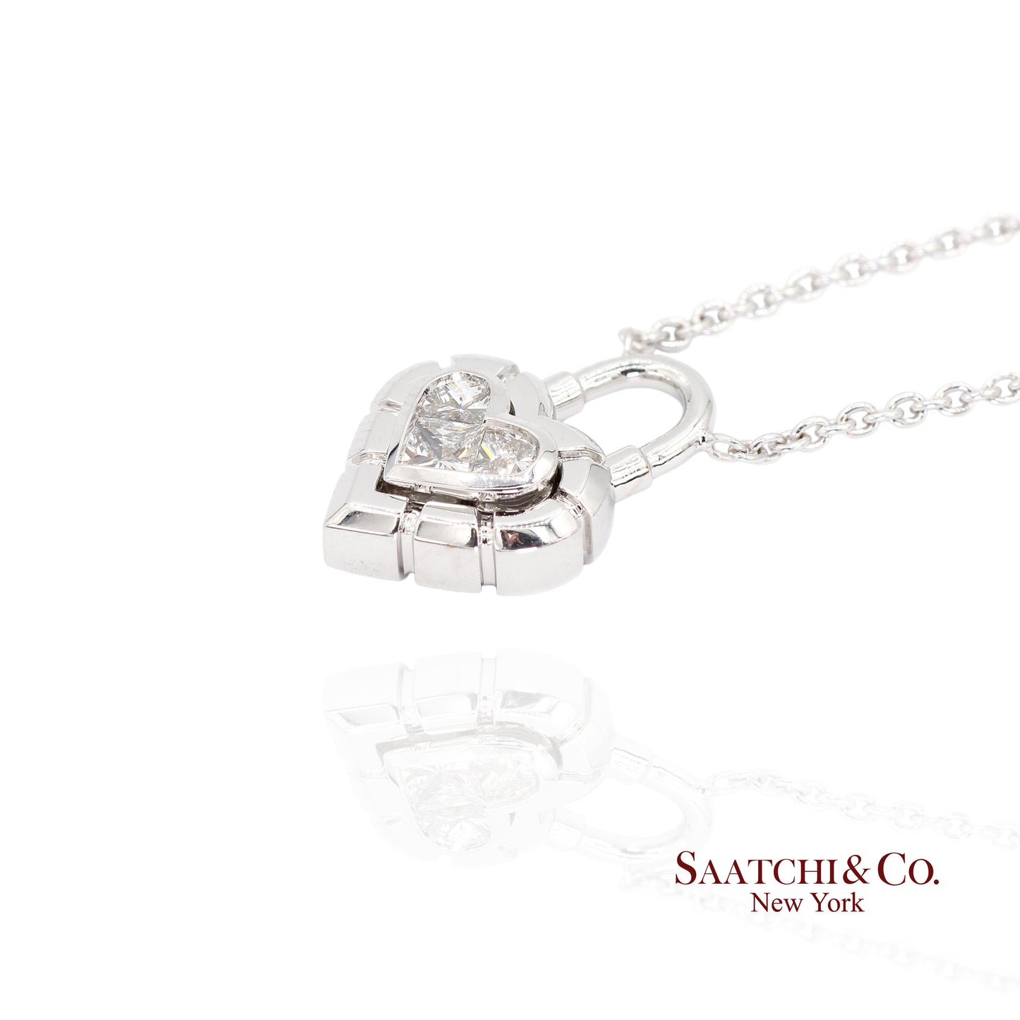 18K White Gold Pie Cut Heart Shape Pendant Necklace with Chain