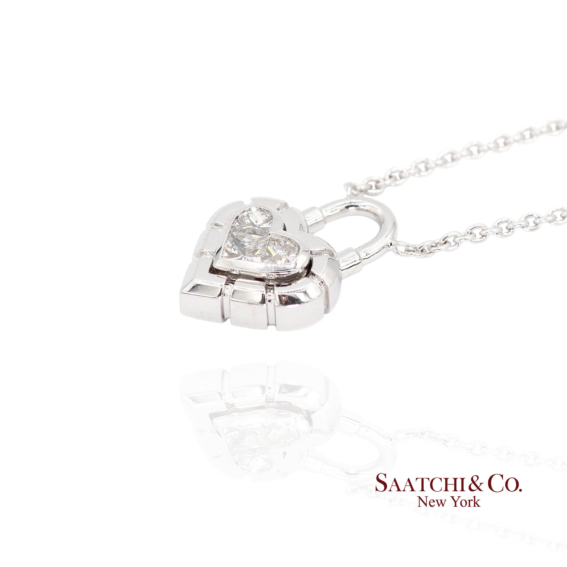 18K White Gold Pie Cut Heart Shape Pendant Necklace with Chain