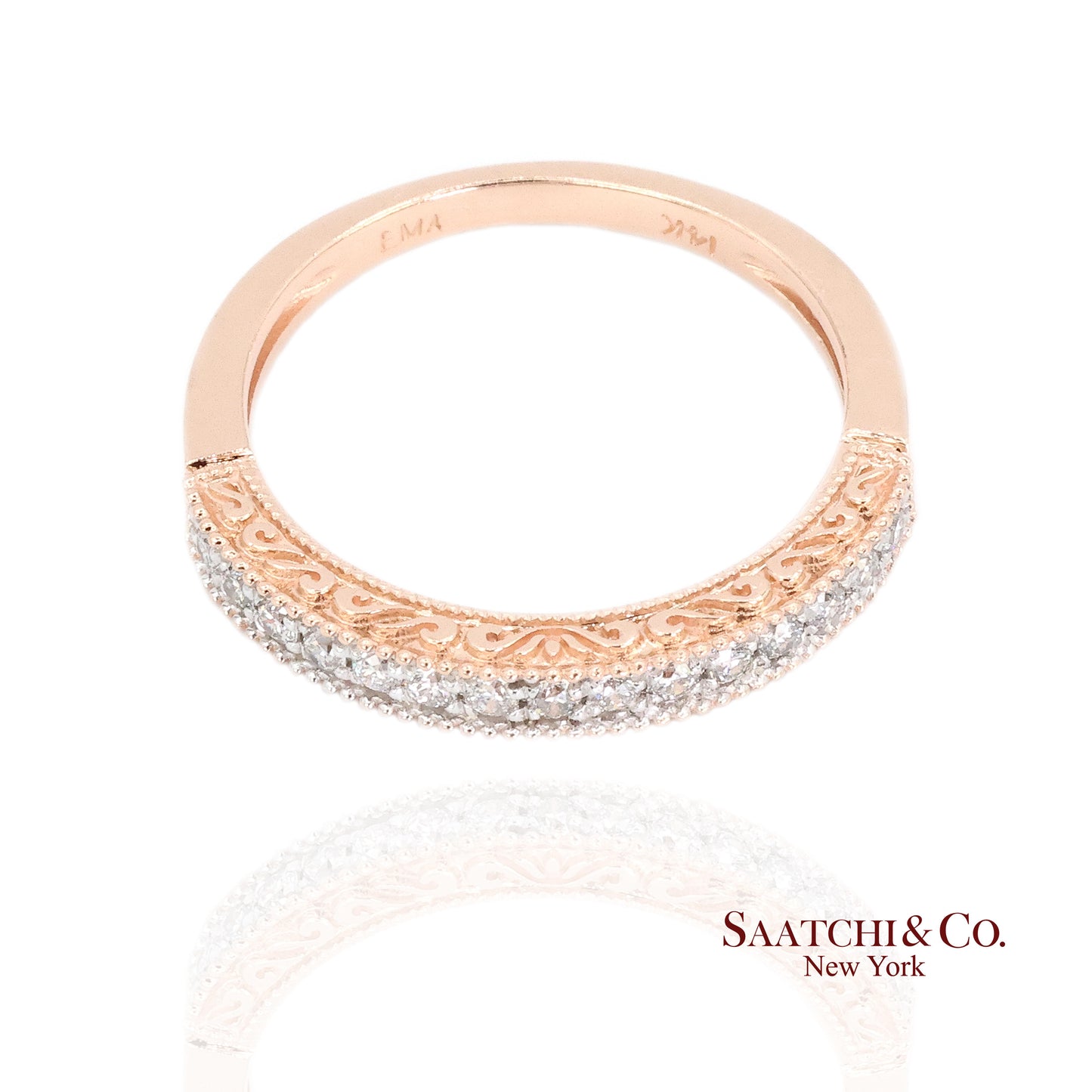 14K (585) Rose Gold Natural Diamond Engraved Band Ring