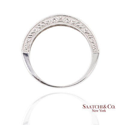 14K (585) White Gold Natural Diamond Engraved Band Ring