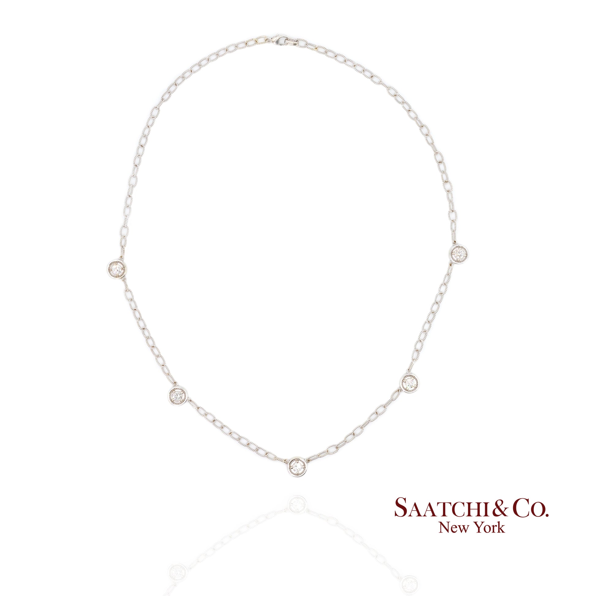 14k Diamond Station Necklace Womens 18in White Gold Minimalist Dainty Chic
