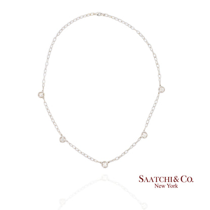 14k Diamond Station Necklace Womens 18in White Gold Minimalist Dainty Chic